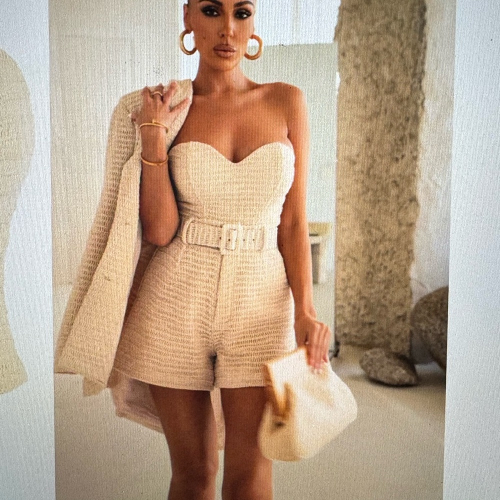 Beige Kelsie Belted Shorts & Lila Bustier